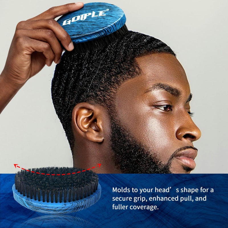 Goiple Curved 360 Wave Brush For Black Men Medium Hard Palm Brush for Laying Down Waves Made with Natural Boar Bristle and Wood Easy to Hold | Wave Pomade Strong Hold for Creating 360 Layer Hair Waves - Image 3